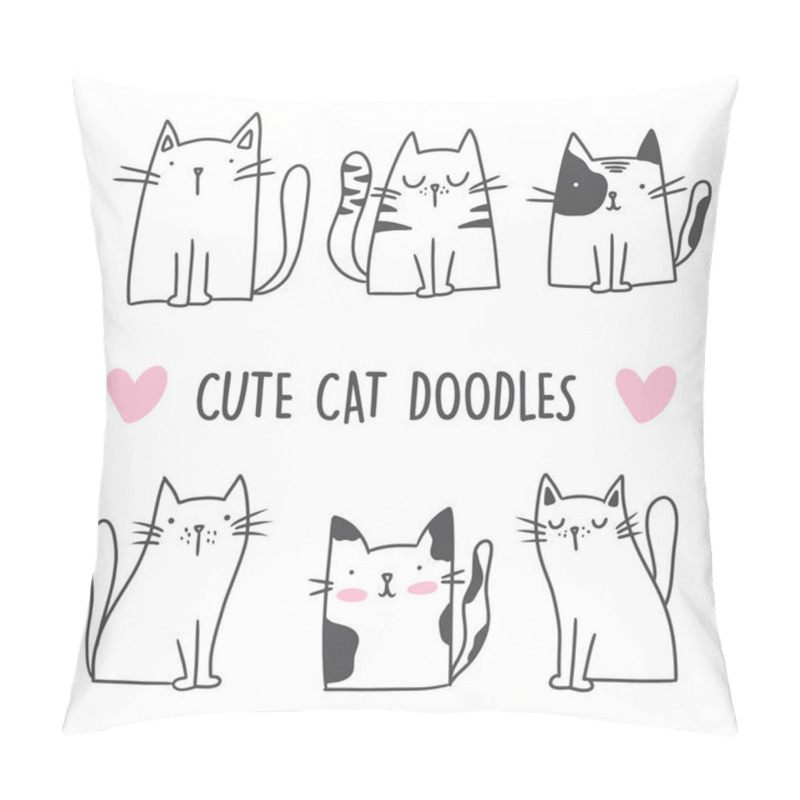 Personality  Cute Cat Doodle Style Illustrations. Set Of Funny Hand Drawn Cats. Pillow Covers