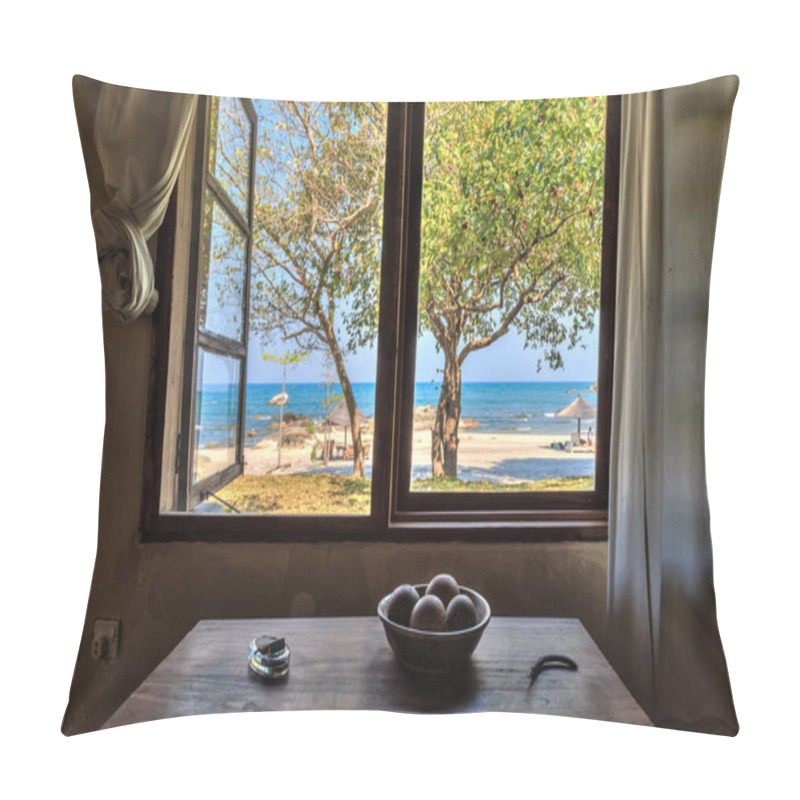 Personality  View Through A Window From A House At The Beach Pillow Covers