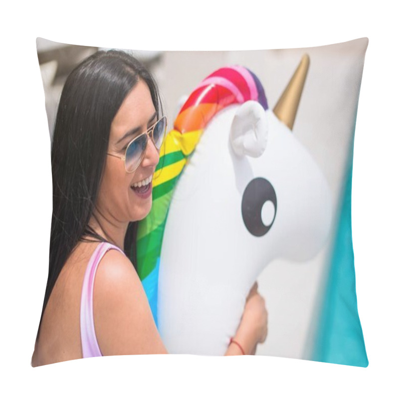 Personality  Beautiful Young Girl With Unicorn Float Pillow Covers