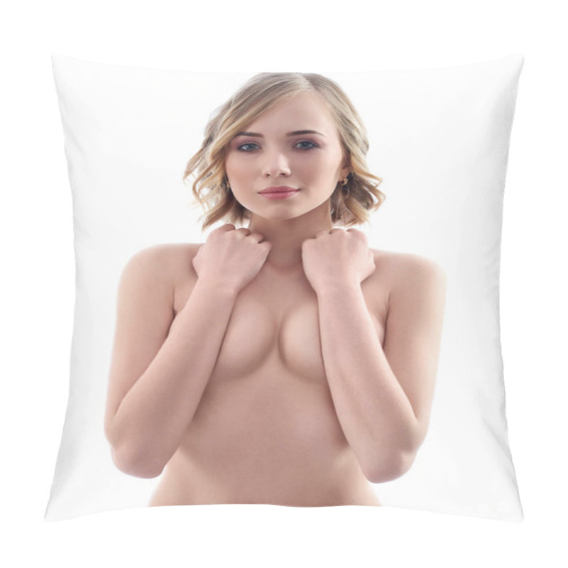 Personality  Gorgeous Young Woman Posing Naked Isolated On White Pillow Covers