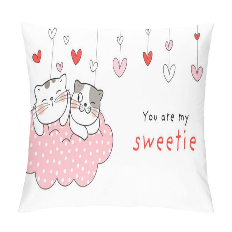 Personality  Cute Banner Of Cats On Pink Cloud With Little Hearts, Valentines Day Design Pillow Covers