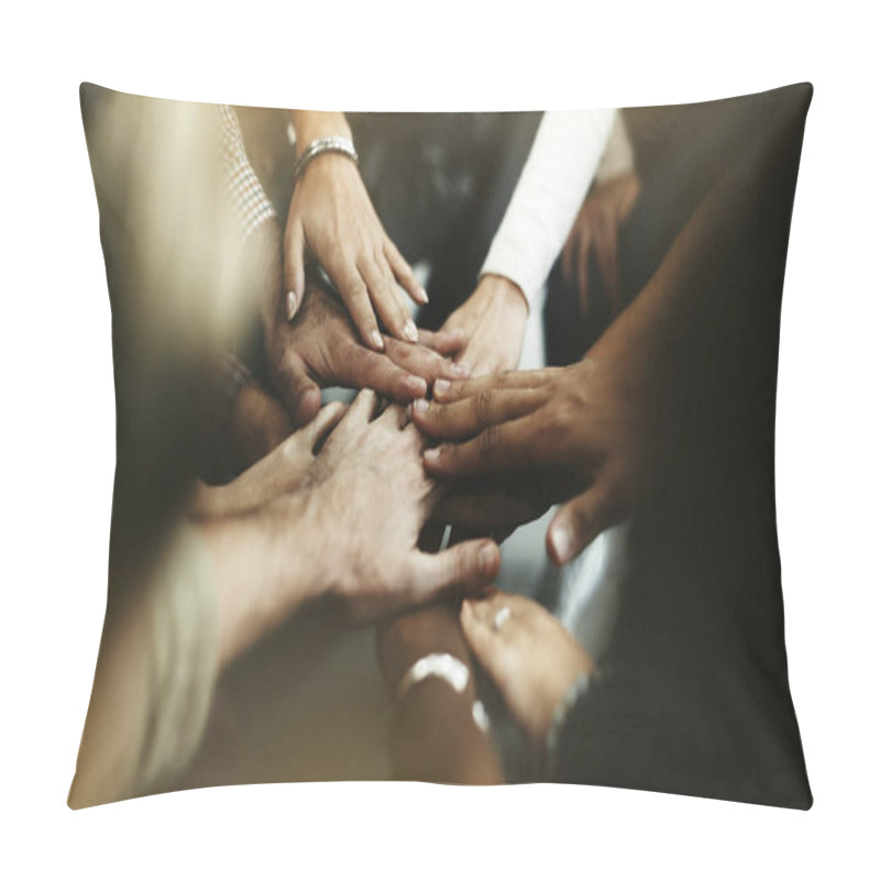 Personality  Closeup Of Diverse People Joining Their Hands Pillow Covers