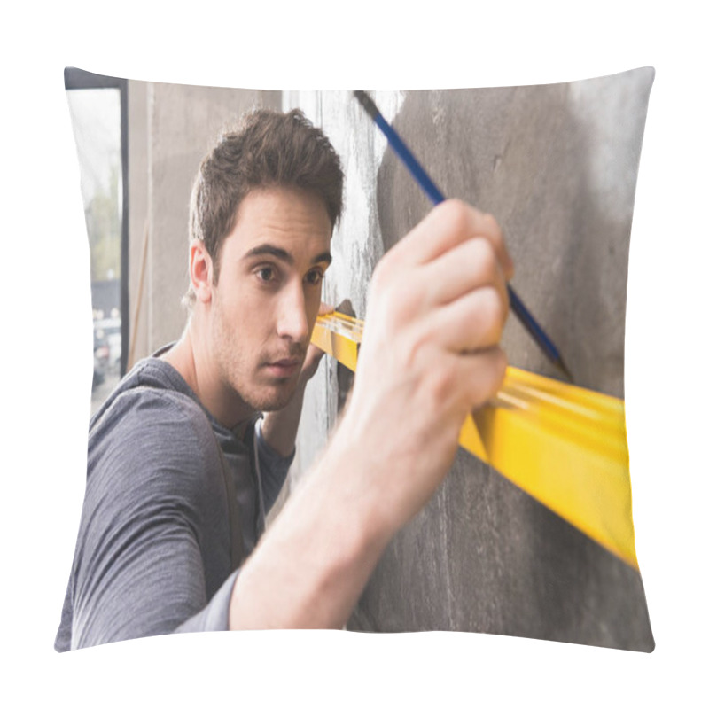 Personality  Young Laborer With Level Tool  Pillow Covers