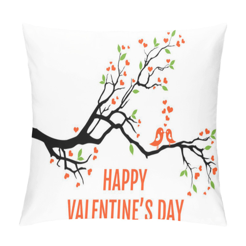 Personality  Tree Branch With Hearts, Leaves And Love Birds, Vector Illustrat Pillow Covers