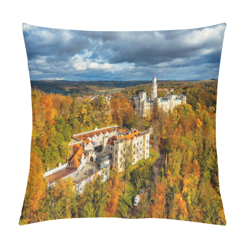 Personality  Castle Hluboka Nad Vltavou Is One Of The Most Beautiful Castles In Czech Republic. Castle Hluboka Nad Vltavou In Autumn With Red Foliage, Czechia. Colorful Autumn View Of Hluboka Nad Vltavou Castle. Pillow Covers