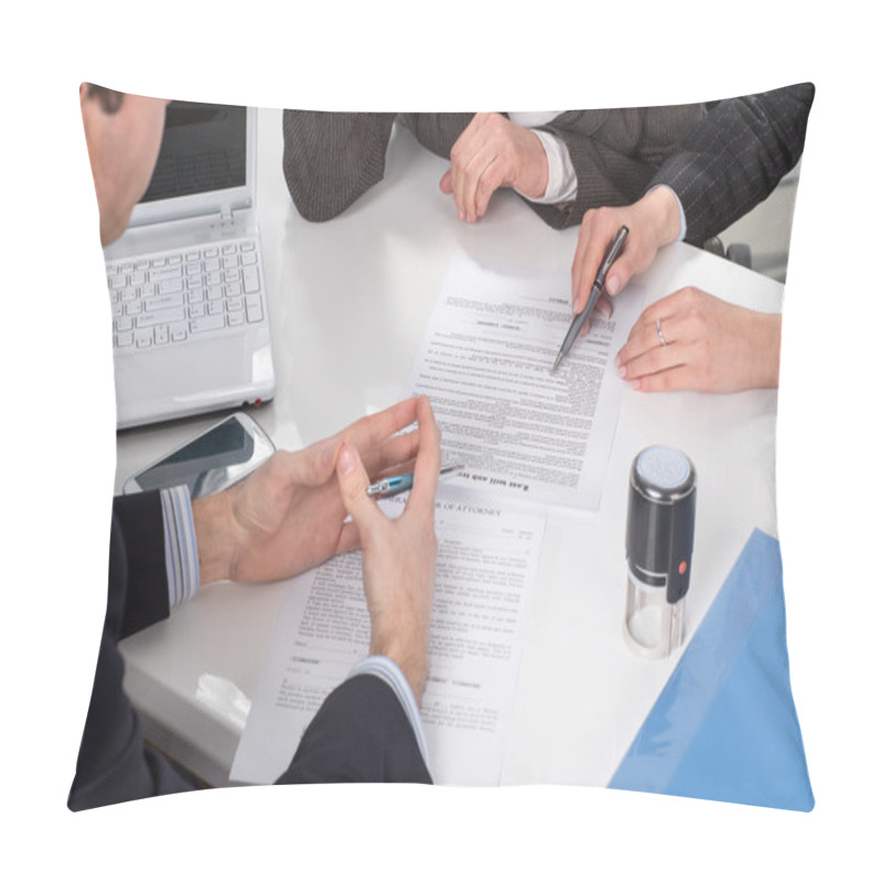 Personality  Hands Of Three People, Signing Documents Pillow Covers