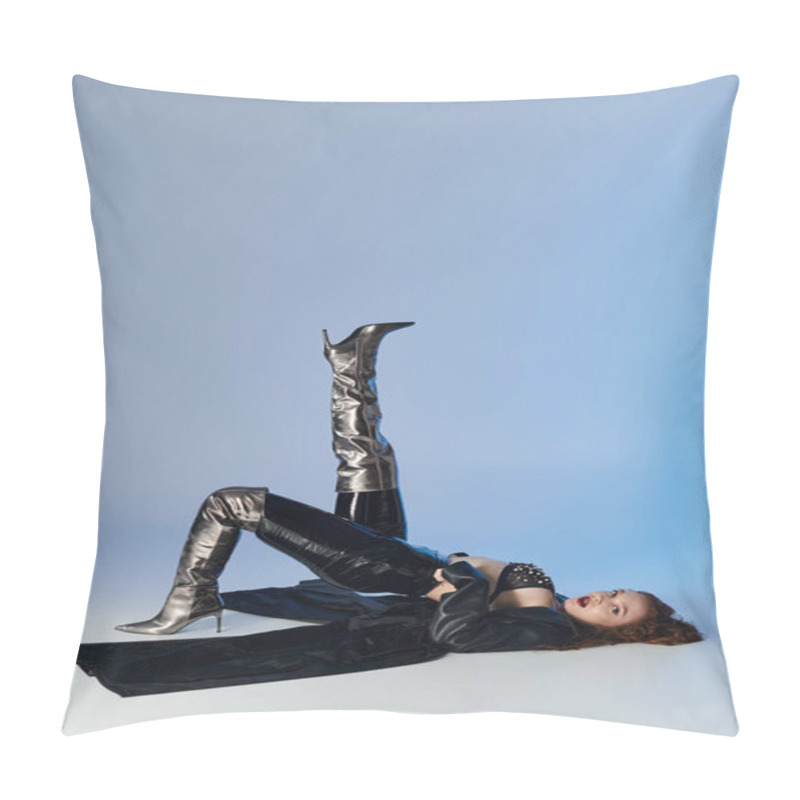 Personality  A Stunning Model With Red Hair Showcases A Bold Fashion Statement. Pillow Covers