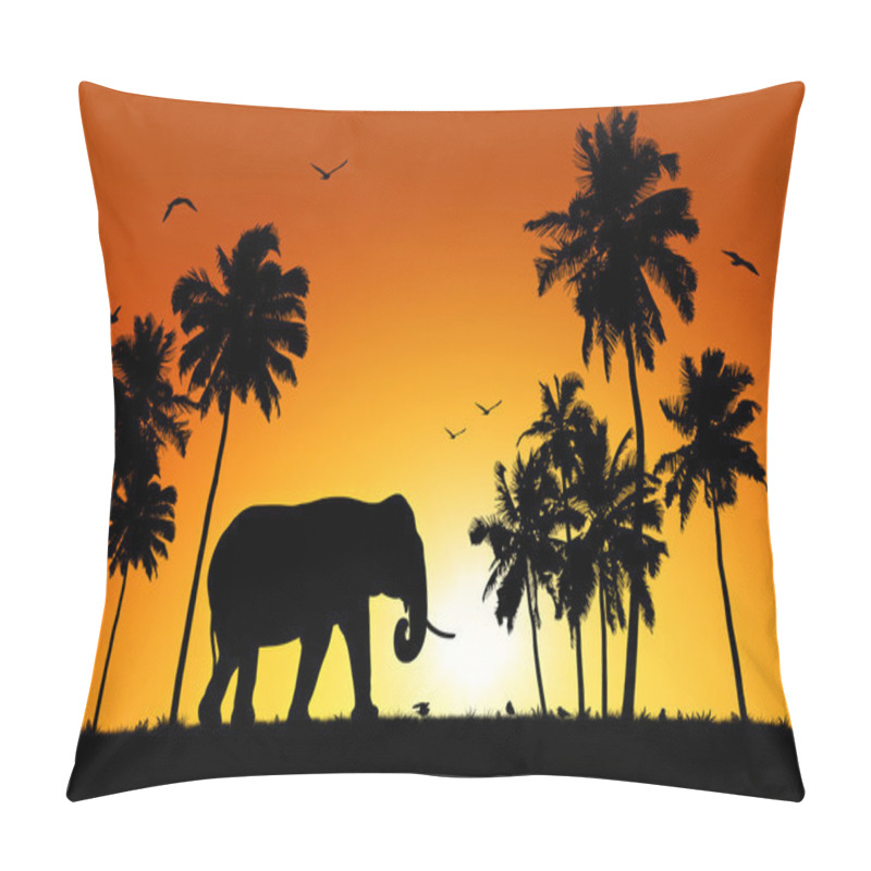 Personality  Lonely Elephant On Tropical Sunset Background Pillow Covers