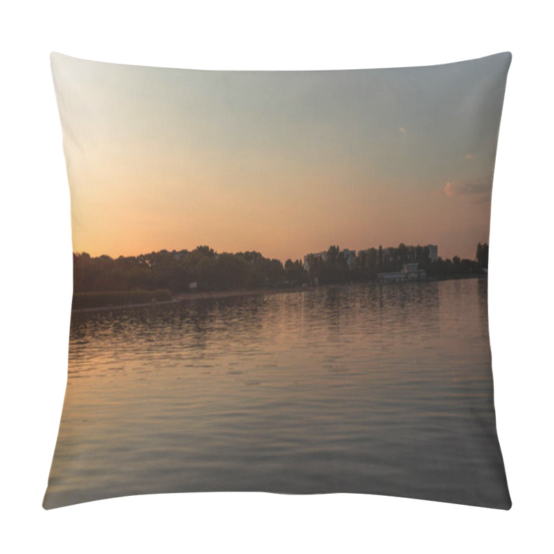 Personality  A Lake With The Sunset In The Background, Casting A Warm Glow Pillow Covers