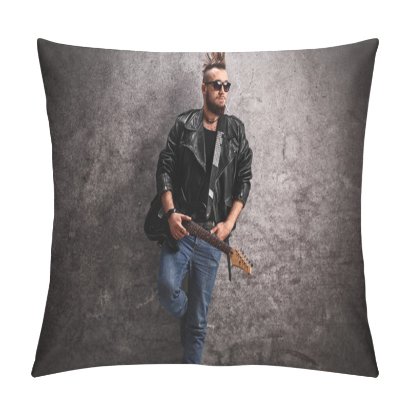 Personality  Punk Rocker Holding An Electric Guitar Pillow Covers