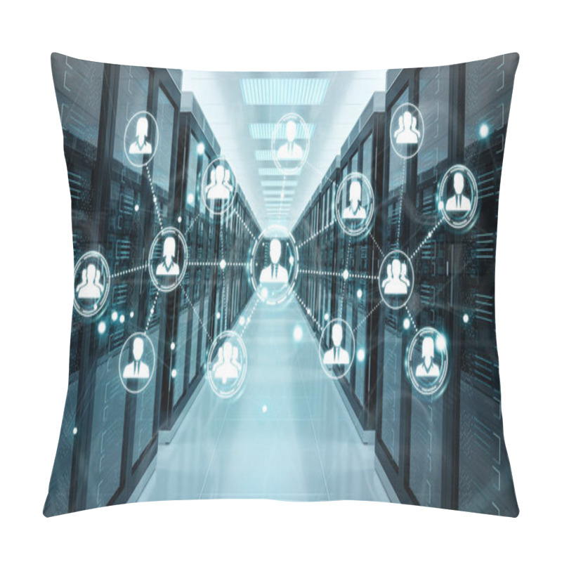 Personality  Social Network Over Server Room Data Center 3D Rendering Pillow Covers