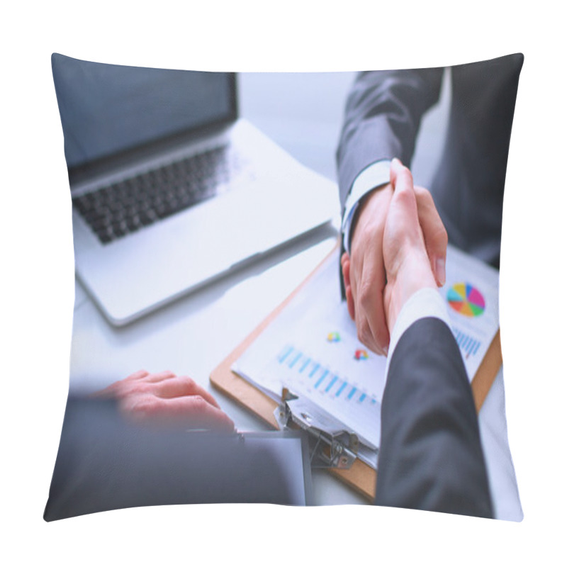 Personality  Business People Shaking Hands, Finishing Up A Meeting Pillow Covers