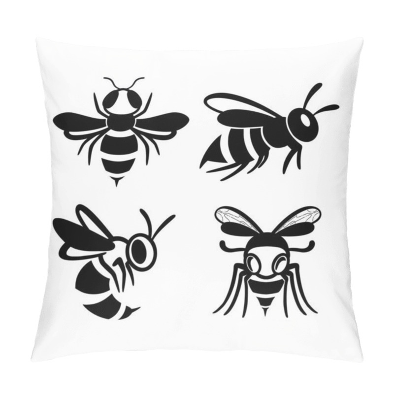 Personality  Set Of Flat Line Wasp Icons. Pillow Covers