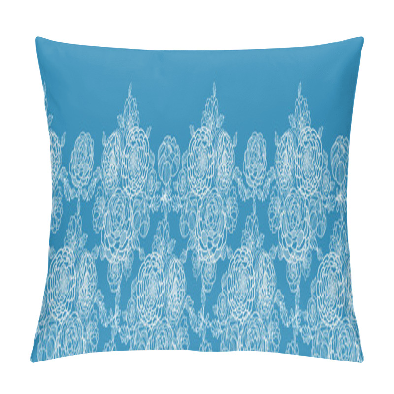 Personality  Blue Lace Flowers Horizontal Seamless Pattern Background Border Pillow Covers