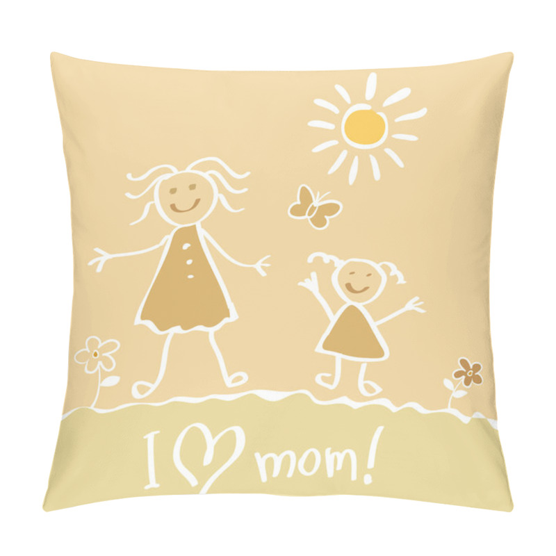 Personality  Kids Drawing. The Mother's Day Vector Heart Happy Pillow Covers