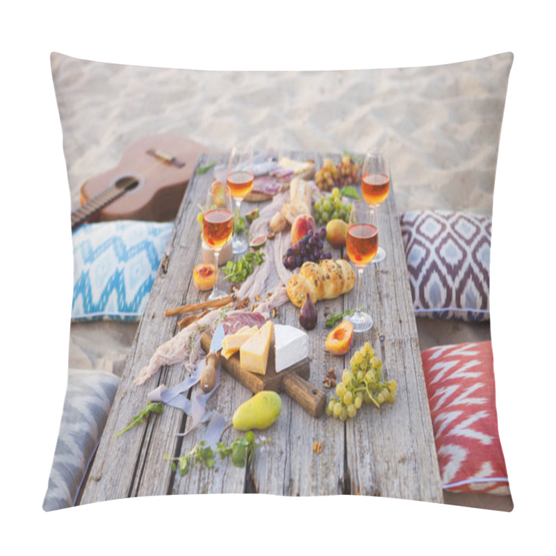 Personality  Picnic On The Beach At Sunset In Boho Style, Food And Drink Conc Pillow Covers