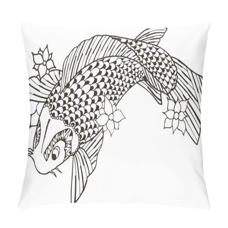 Personality  Zentangle Stylized Koi Fish, Vector, Illustration, Freehand Pencil. Pattern. Zen Art. Pillow Covers