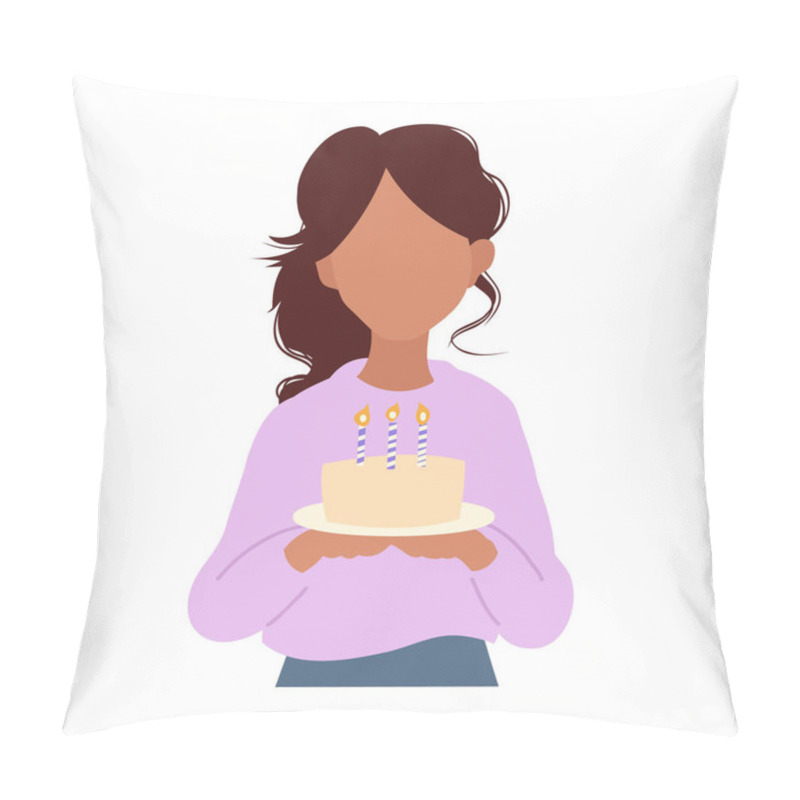 Personality  Birthday Celebration, Illustration Of Woman Holding Cake. Vector Illustration Pillow Covers