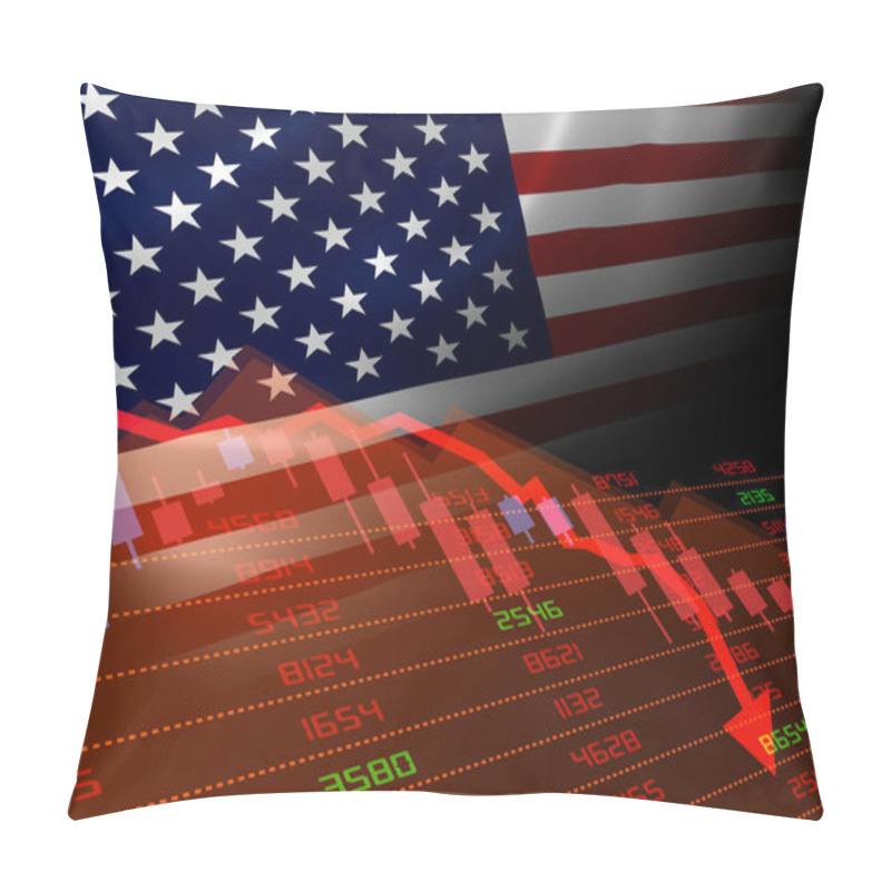 Personality  United States Economic Downturn With Stock Exchange Market Showing Stock Chart Down And In Red Negative Territory. Business And Financial Money Market Crisis Concept In The U.S. Pillow Covers