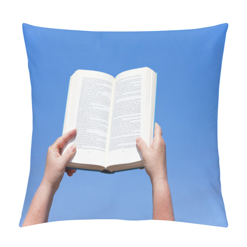 Personality  Woman's Hands Keep An Open Book In The Blue Sky Pillow Covers