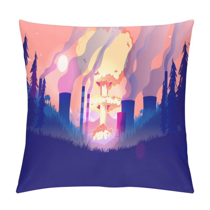 Personality  Destroying The Planet - Nuclear Bomb And Pollution In Landscape, Radiation And Smog Creating The End Of The World, Apocalypse, Catastrophe, No Future Concept. Vector Illustration. Pillow Covers