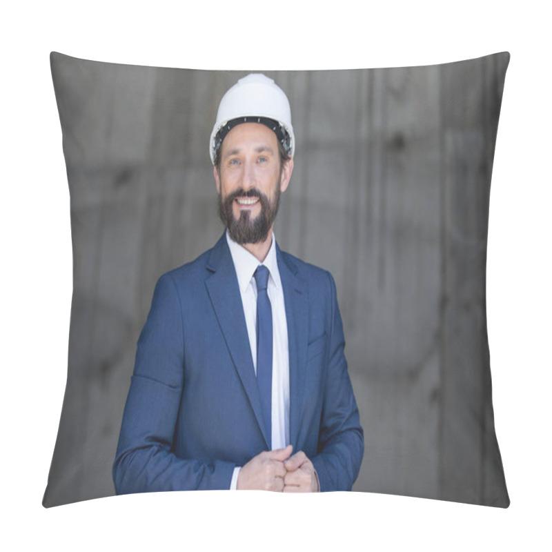 Personality  Middle Aged Businessman In Hard Hat Pillow Covers