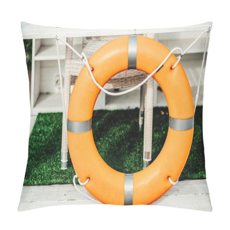 Personality  Red Lifebuoy Near Swimming Pool Pillow Covers