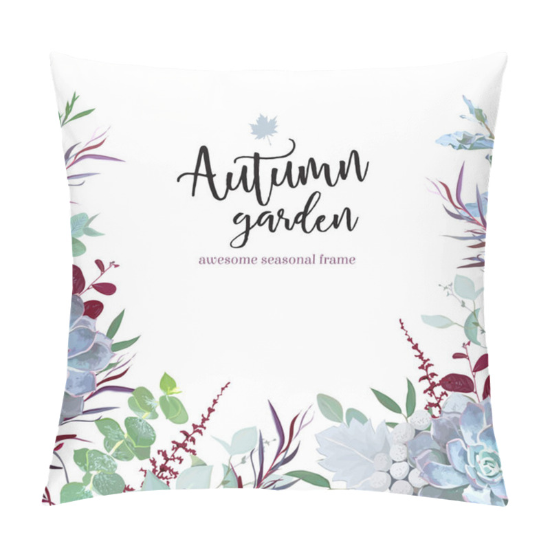 Personality  Autumn Plants Vector Design Frame Arranged From Eucalyptus, Agon Pillow Covers