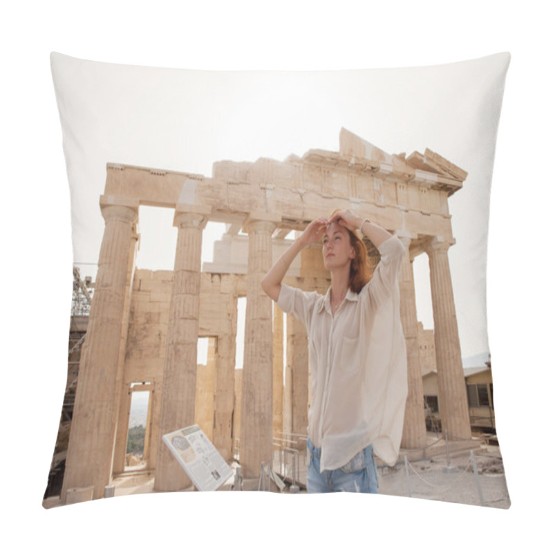 Personality  The Tourist Near The Acropolis Of Athens, Greece Pillow Covers