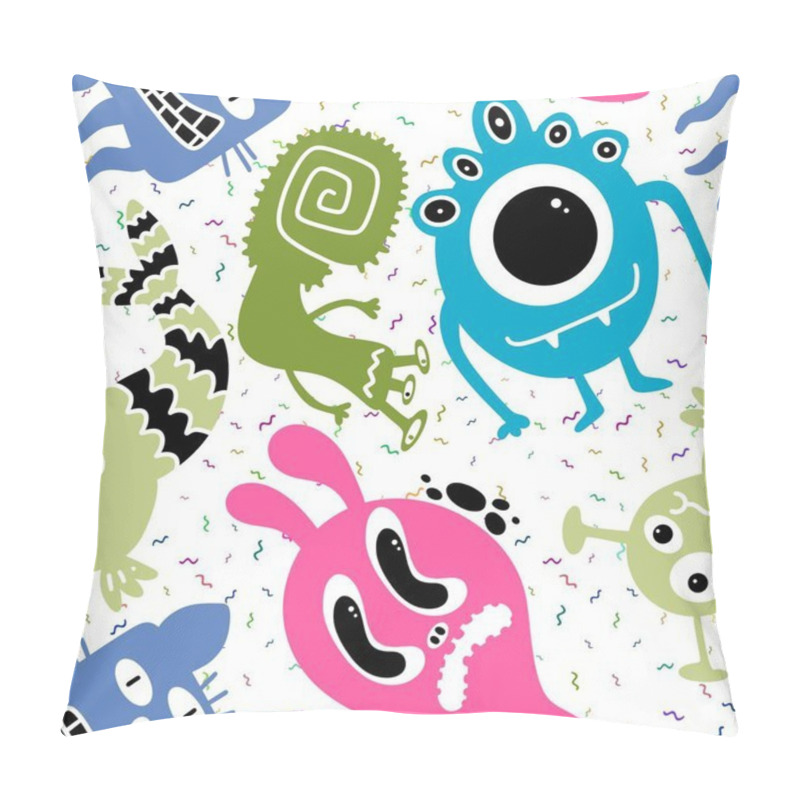 Personality  Cartoon Monsters Seamless Emoticons Aliens Pattern For Kids Clothes Print And Wrapping Paper And Fabrics And Linens And Kindergarten. High Quality Illustration Pillow Covers