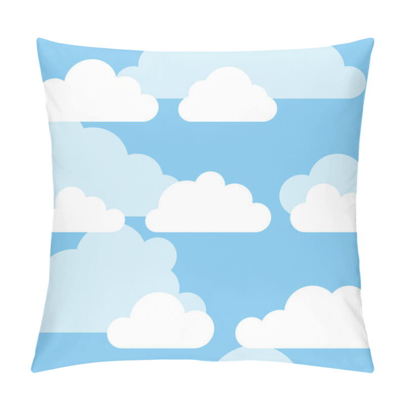 Personality  Seamless Pattern With Funny Clouds In Cartoon Style On Blue Background. Hand Drawn Illustration  Sky. Creative Art Work. Actual Vector Weather Drawing Pillow Covers