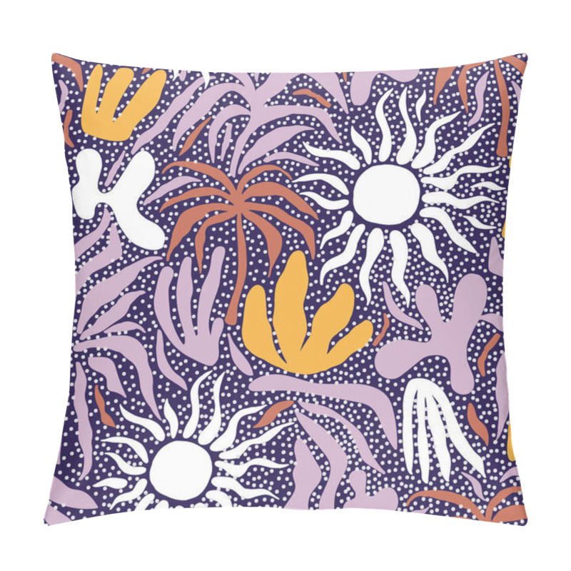 Personality  Seamless Paradise Abstract Pattern With Sun, Palm Tree, Leaves. Summer Tropical Hand Drawn Sunset Texture. Vector Illustration Pillow Covers