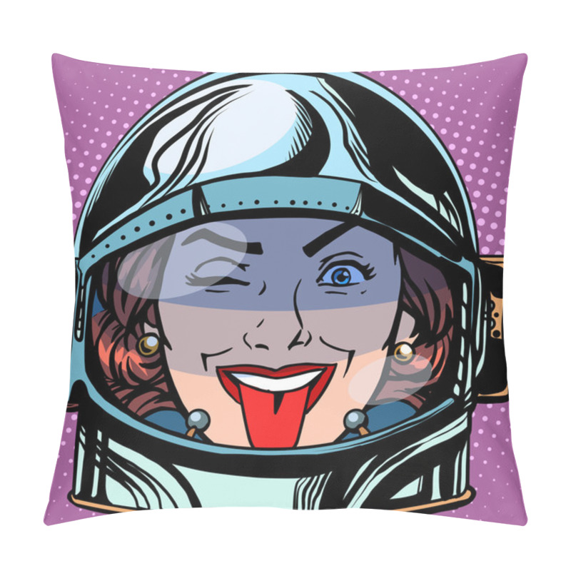 Personality  Emoticon Tongue Emoji Face Woman Astronaut Retro Pillow Covers