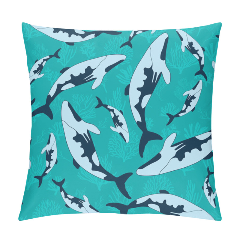 Personality  Dolphins Seamless Pattern. Marine Mammals Collection. Cartoon Flat Style Design. Commerson Dolphin Vector Illustration.  Pillow Covers