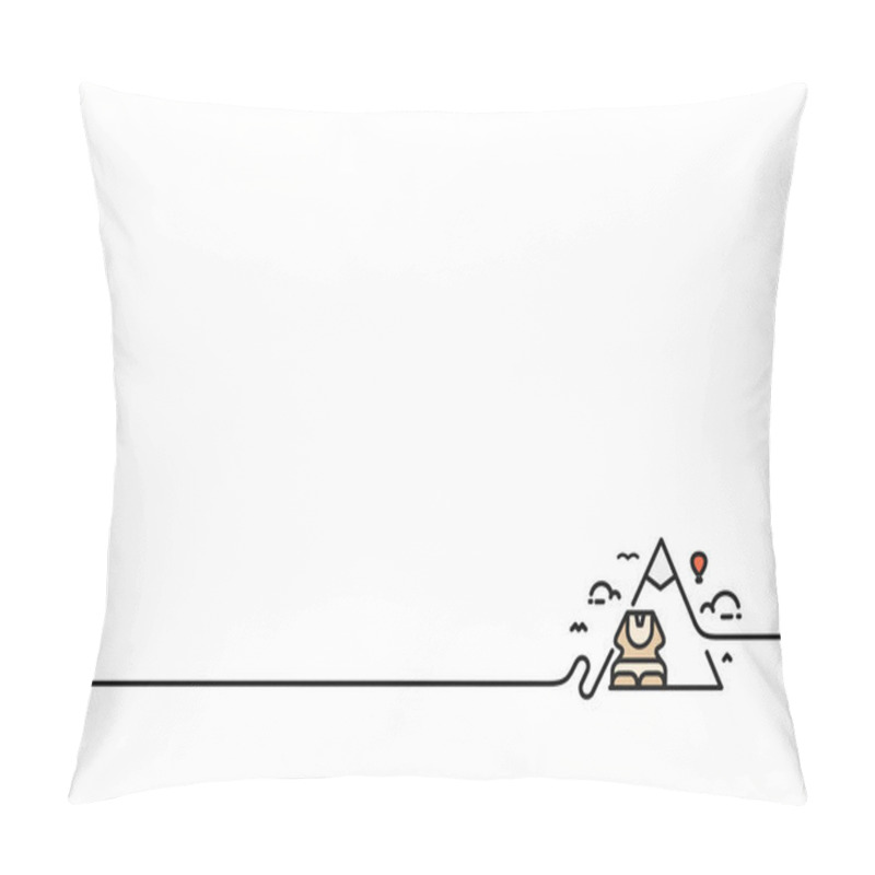 Personality  The Sphinx At Giza And Pyramid. Vector Flat Line Drawing. Pillow Covers