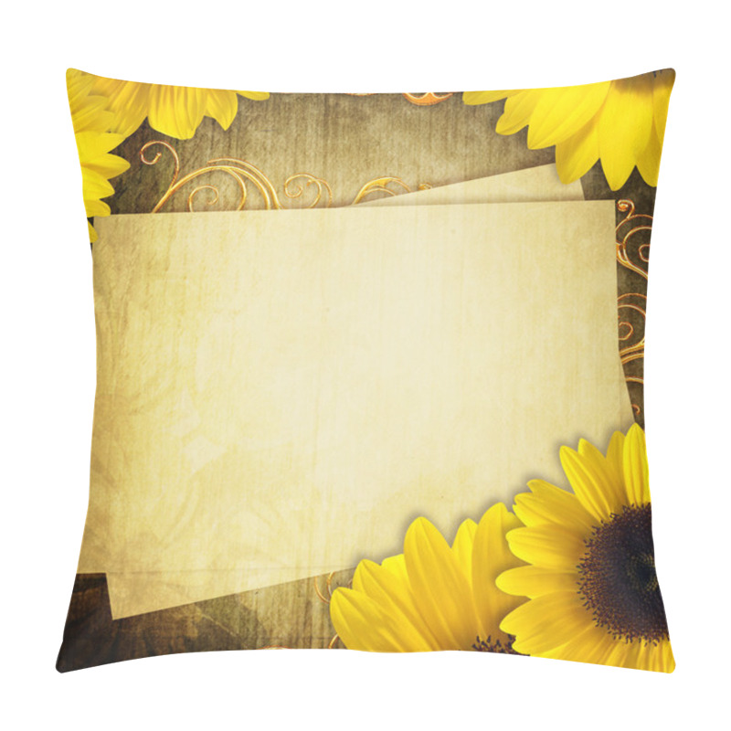 Personality  Grunge Greeting Card With Bunch Of Sunflowers Pillow Covers