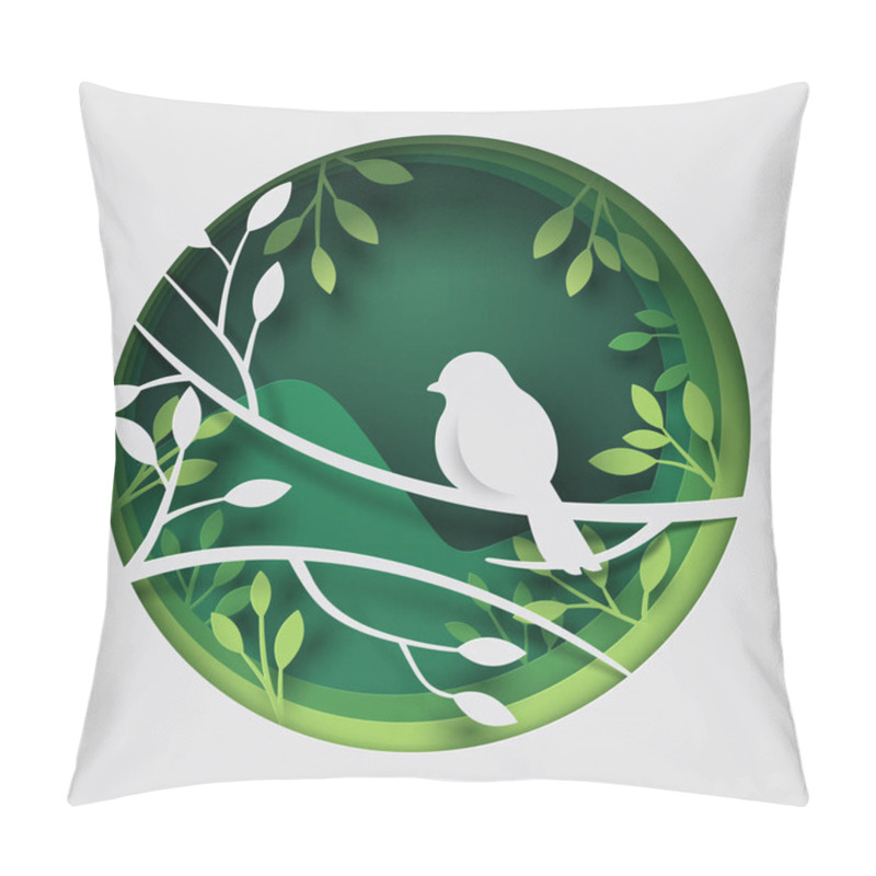 Personality  Paper Art Carve To Bird On Tree Branch In Forest At Night, Origa Pillow Covers