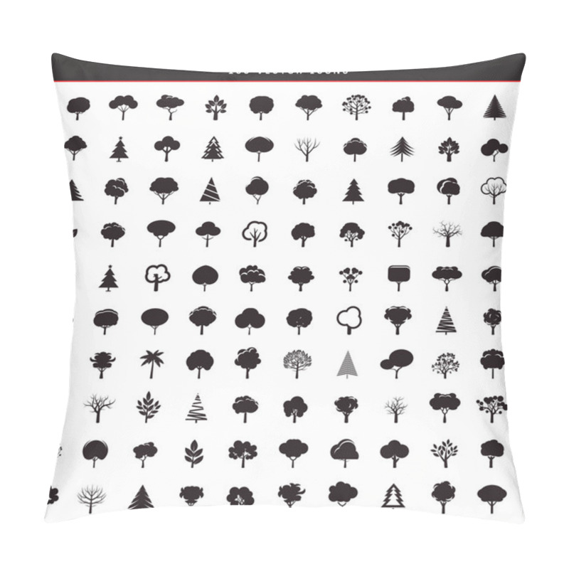 Personality  Collection Of Hundred Black Trees. Vector Icons. Pillow Covers