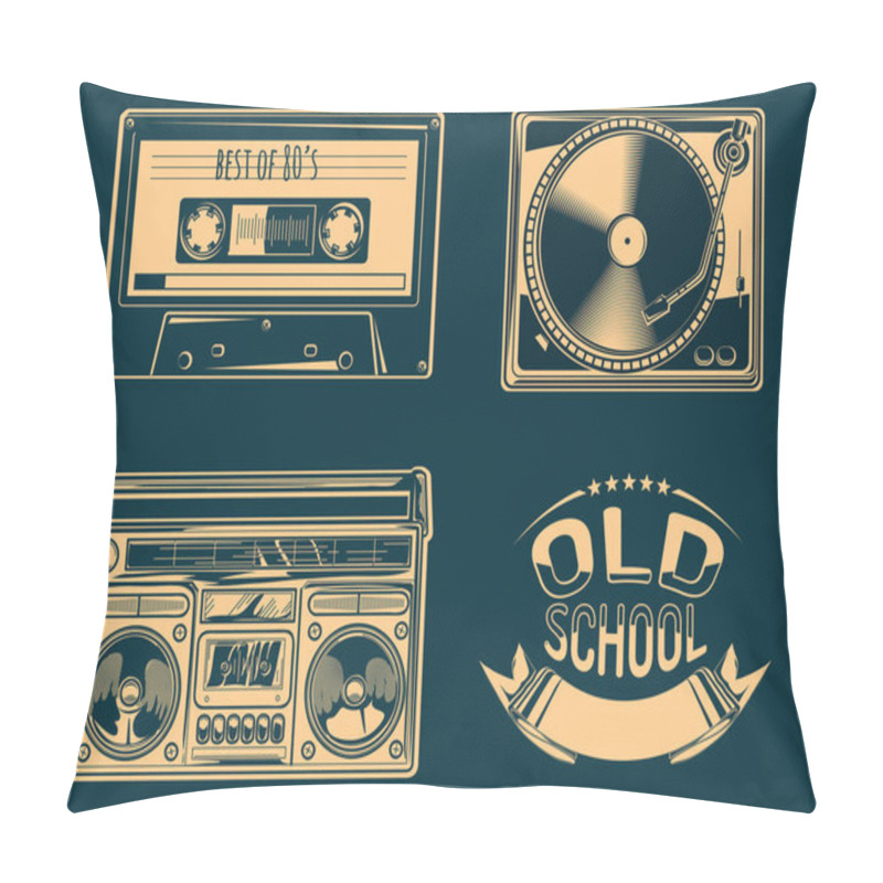 Personality  Turntable, Boom Box And Audio Cassette - Retro Music Objects Pillow Covers