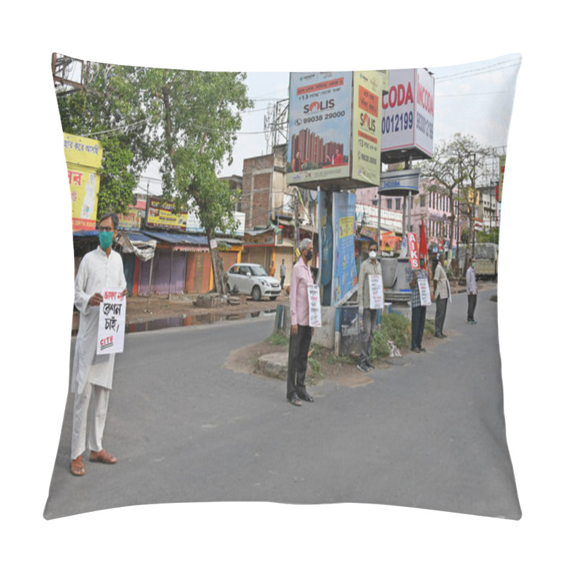 Personality  Protest Rallies By Several Leftist Organizations Demanding That The Government Play A Proper Role In Preventing The Novel Coronavirus (COVID-19). At Burdwan Town, Purba Bardhaman District, West Bengal, India. Pillow Covers