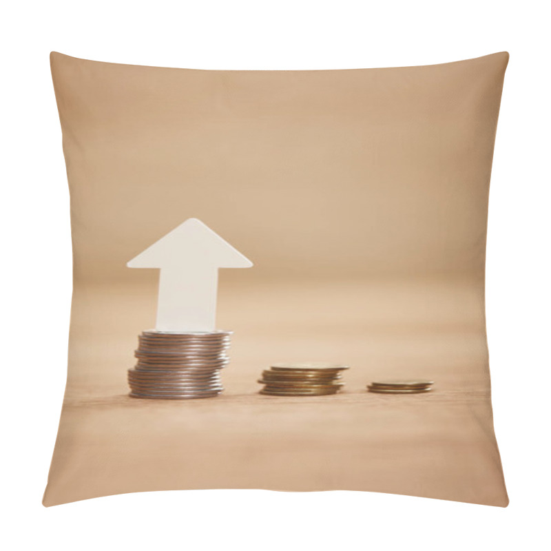 Personality  Increasing Chart Made Of Coins With White Arrow Upwards, Financial Growth Concept Pillow Covers