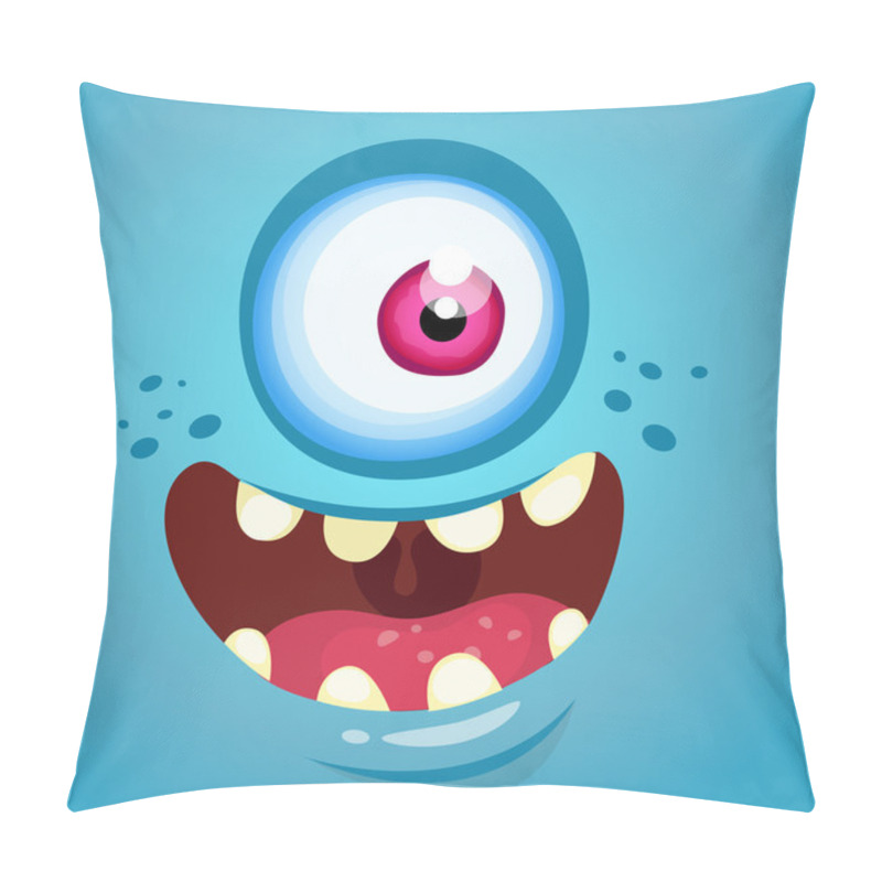 Personality  Cartoon Monster Face. Vector Halloween Blue Monster With One Eye Pillow Covers