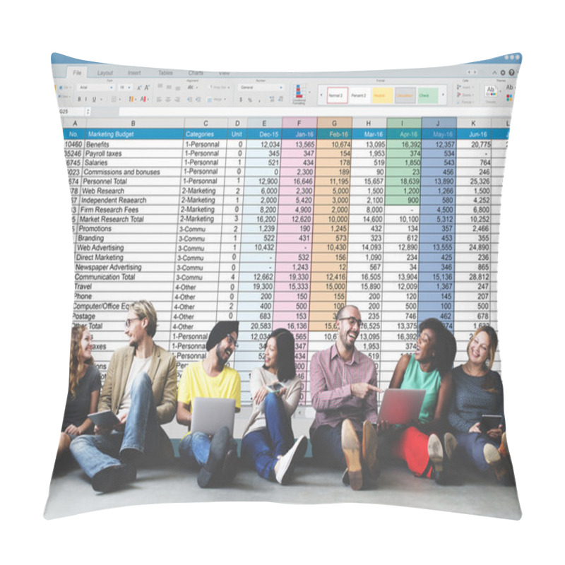 Personality  Diversity Friends Near Wall With Spreadsheet Pillow Covers