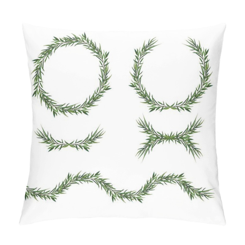 Personality  Vector, Decorative Big Element Set. Eucalyptus Green Leaves Round Wreath, Greenery Branches, Garland, Border, Frame. Elegant Designer Watercolor Objects. Isolated Editable Laurel Foliage Illustration Pillow Covers