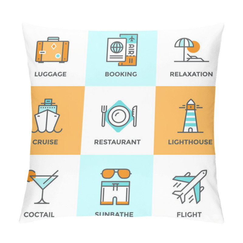 Personality  Travel And Vacation Line Icons Set Pillow Covers