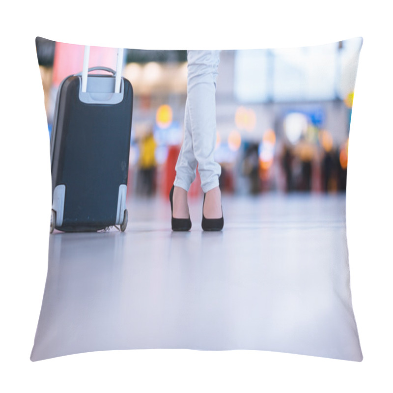 Personality  Pretty Young Female Passenger At The Airport Pillow Covers