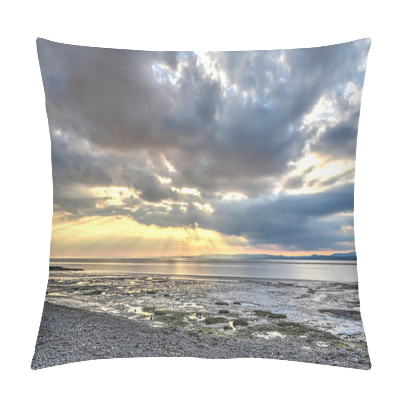 Personality  The Rays Of The Late Afternoon Sun Break Through The Clouds Over The Waters And Adjacent Mudflats Of The Bay Of Morecambe, Lancashire, England Pillow Covers