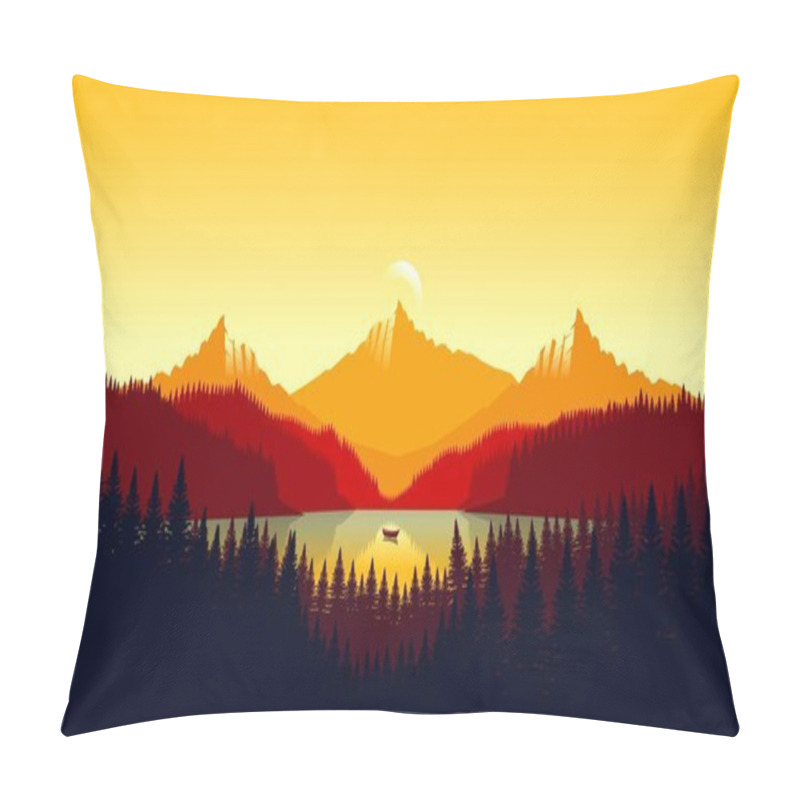 Personality  Orange Mountain Landscape Wallpaper In A Minimalist Flat Design Style Pillow Covers