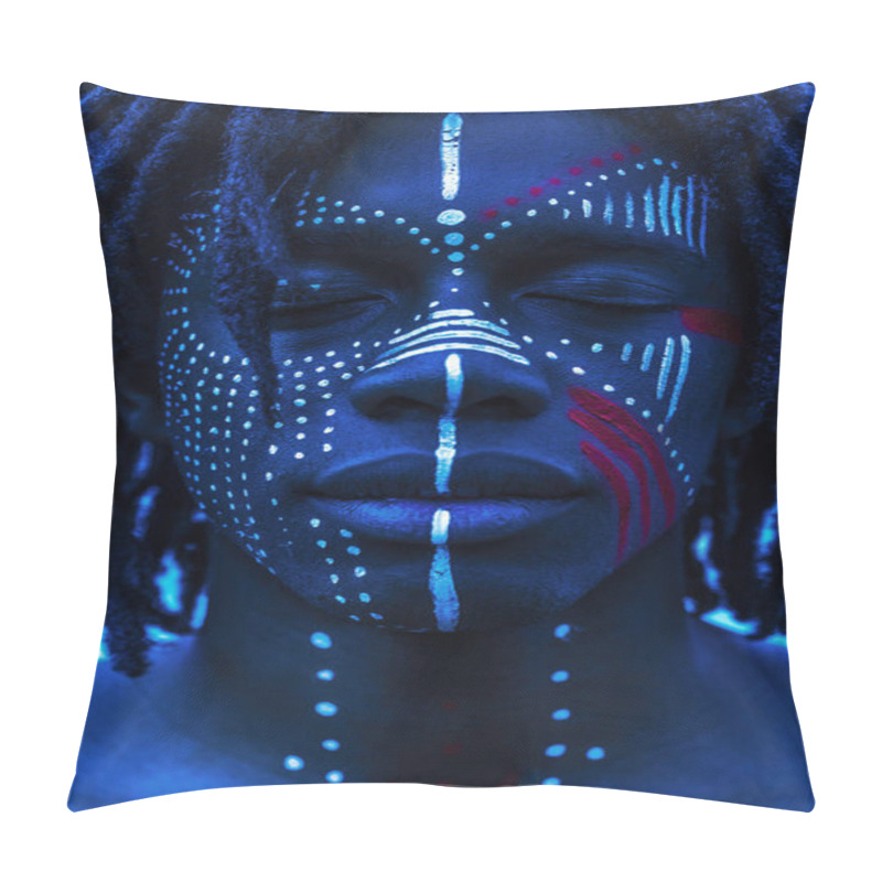 Personality  Portrait Of African American Man With Strong Features And Red And White Face Paint Pillow Covers