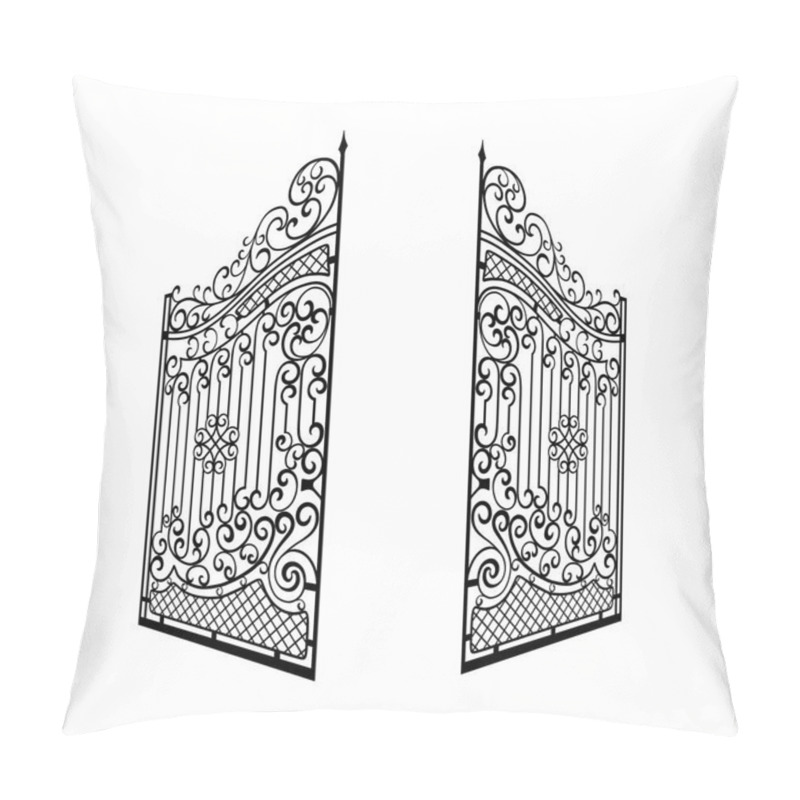 Personality  Isolated Decorated Steel Open Gates Illustration. Black And White Pillow Covers